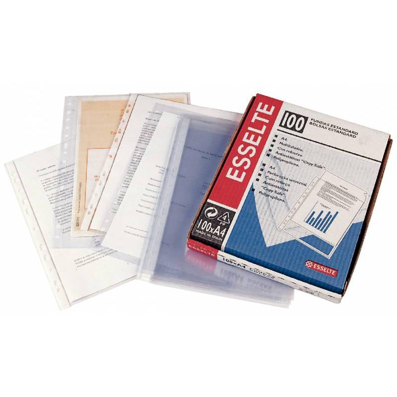 Esselte Funda Porta Documentos Folio PVC Liso Calidad Estandar Multitaladro-16 Transparente