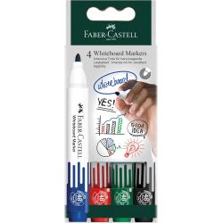 Faber-Castell W20 Pack de 4 Rotuladores para Pizarra Blanca - Punta de Bala - Ancho de Linea 2,25mm - Borrado en Seco - Colores 