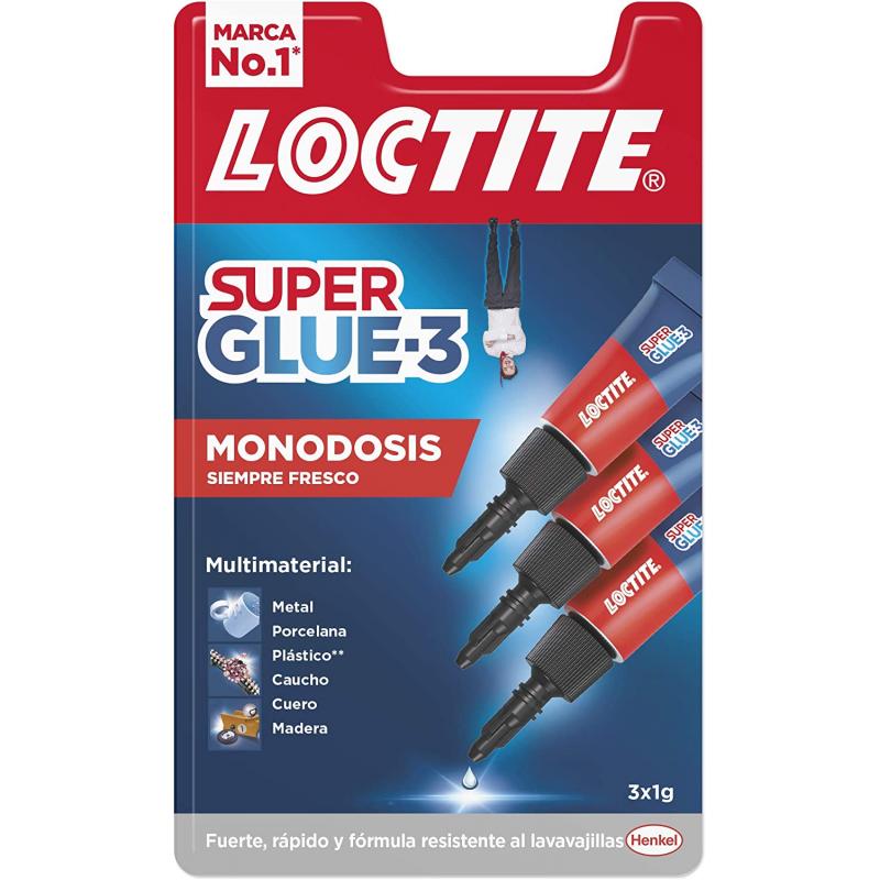 Loctite Pack de 3 Super Glue-3 Mini Trio Original - 1gr - Triple Resistencia - Adhesivo Transparente - Pegado y Fuerza Instantan