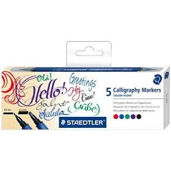 Staedtler 3002 Pack de 5 Rotuladores de Doble Punta para Caligrafia - Tinta Base de Agua - Colores Surtidos