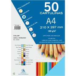 Dohe Pack de 50 Cartulinas A4 180 g/m² - Aptas para Impresion - PH Neutro - Libres de Cloro Elemental - Color Azul Oceano