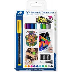 Staedtler Lumocolor 317 Pack de 10 Rotuladores Permanentes - Punta Media Redonda - Trazo 1mm Aprox - Capuchon con Clip - Secado 