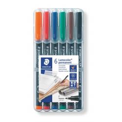 Staedtler Lumocolor 318 Pack de 6 Rotuladores Permanentes - Punta Fina Redonda - Trazo 0.6mm - Capuchon con Clip - Secado Rapido