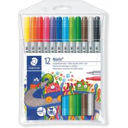 Staedtler Noris 320 Pack de 12 Rotuladores de Doble Punta - Resistente a la Presion - Colores Surtidos