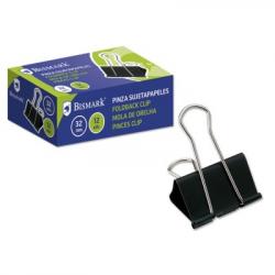 Bismark Pack de 12 Pinzas Sujetapapeles Metalicas de 32mm - Pala Abatible - Color Negro