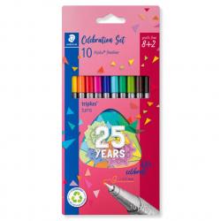 Staedtler Triplus Fineliner 334 Pack de 10 Rotuladores de Punta Fina - Trazo 0.3mm Aprox - Tinta Base de Agua - Colores Surtidos