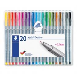 Staedtler Triplus Fineliner 334 Pack de 20 Rotuladores de Punta Fina - Trazo 0.3 mm Aprox - Tinta Base de Agua - Colores Surtido