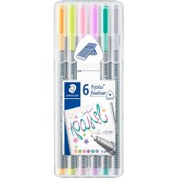 Staedtler Triplus Fineliner 334 Pack de 6 Rotuladores de Punta Fina - Trazo 0.3mm Aprox - Tinta Base de Agua - Colores Surtidos