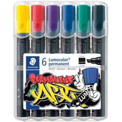 Staedtler Lumocolor 350 Pack de 6 Rotuladores Permanentes - Punta Biselada - Colores Surtidos