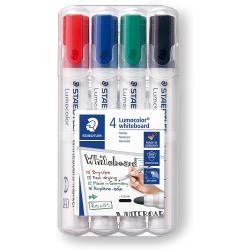 Staedtler Lumocolor 351 Pack de 4 Marcadores para Pizarra Blanca - Secado Rapido - Colores Surtidos