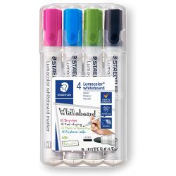 Staedtler Lumocolor 351 Pack de 4 Marcadores para Pizarra Blanca - Secado Rapido - Colores Surtidos