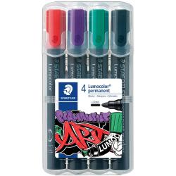 Staedtler Lumocolor 352 Pack de 4 Marcadores Permanentes - Secado Rapido - Colores Surtidos