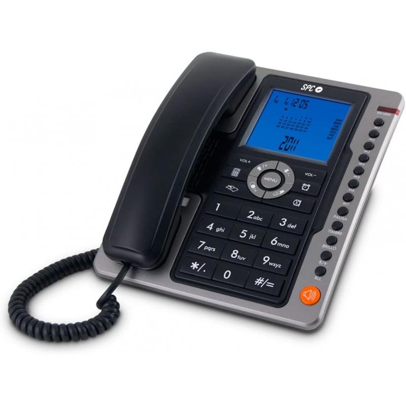 SPC Telefono Fijo Office Pro - Pantalla Iluminada Azul - Teclas Grandes - Memorias Directas - Manos Libres - Identificador de Ll