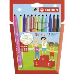 Stabilo Trio AZ Pack de 12 Rotulador de Punta Fina de Fibra - Trazo 0.7mm - Tinta Super Lavable - Forma Triangular - Colores Sur