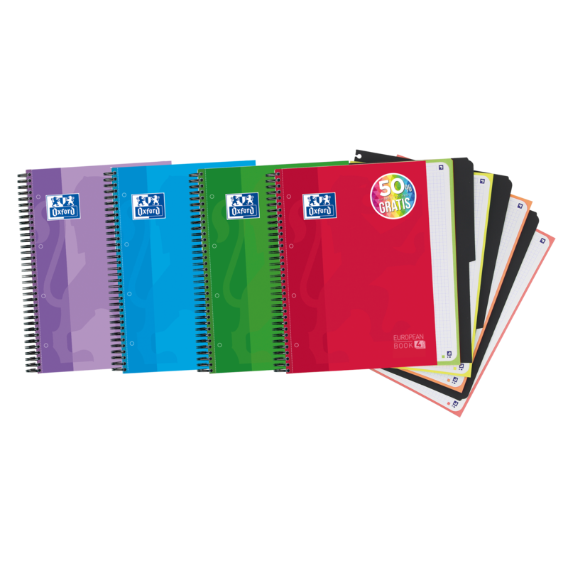 Oxford School Classic A4+ Europeanbook - Tapa Extradura Resistente - 50% mas Hojas Gratis - 5x5 Cuadricula - 120 Hojas - Colores