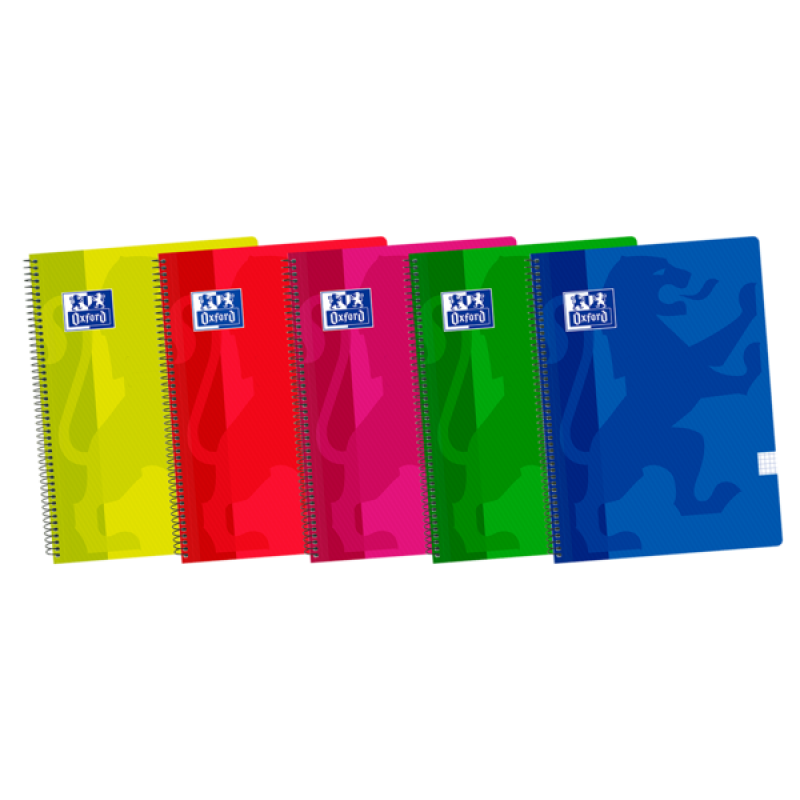 Oxford School Classic 4º Cuaderno Espiral - Tapa de Plastico Resistente - Cuadricula 4x4 con Margen - 80 Hojas - Colores Surtido