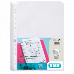 Elba Pack de 10 Fundas Multitaladro Standard A4 - Material de PP de 70? - Transparente y Cristalino
