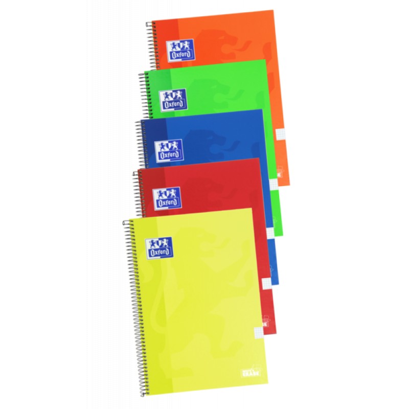 Oxford School Classic Cuaderno Espiral Tapa Extradura Write&Erase - Folio 4x4 con Margen - 80 Hojas - Colores Surtidos