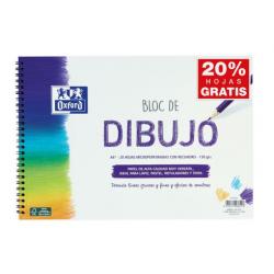 Oxford Bloc de Dibujo Escolar Espiral Formato A4+ con Reacuadro - 20 Hojas Microperforadas 130gr Color natural - Papel de Superf