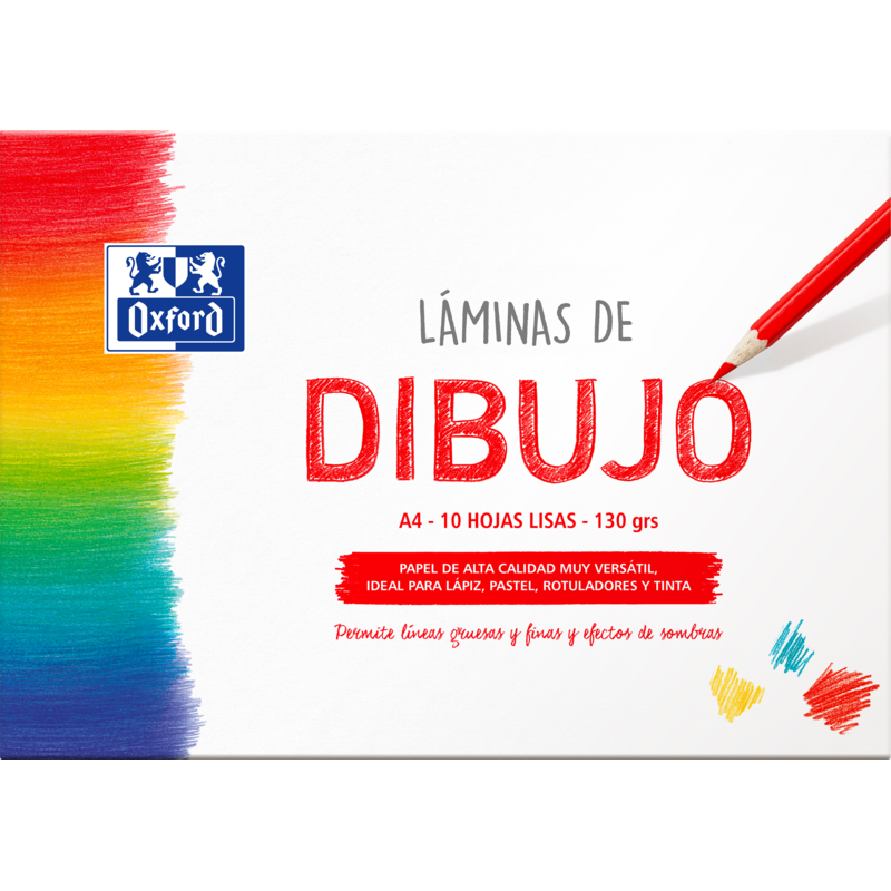 Oxford Dibujo Escolar Sobre de Laminas de Dibujo A4 - 10 Hojas de 130gr - Papel Liso de Alta Calidad - Ideal para Estudiantes y 