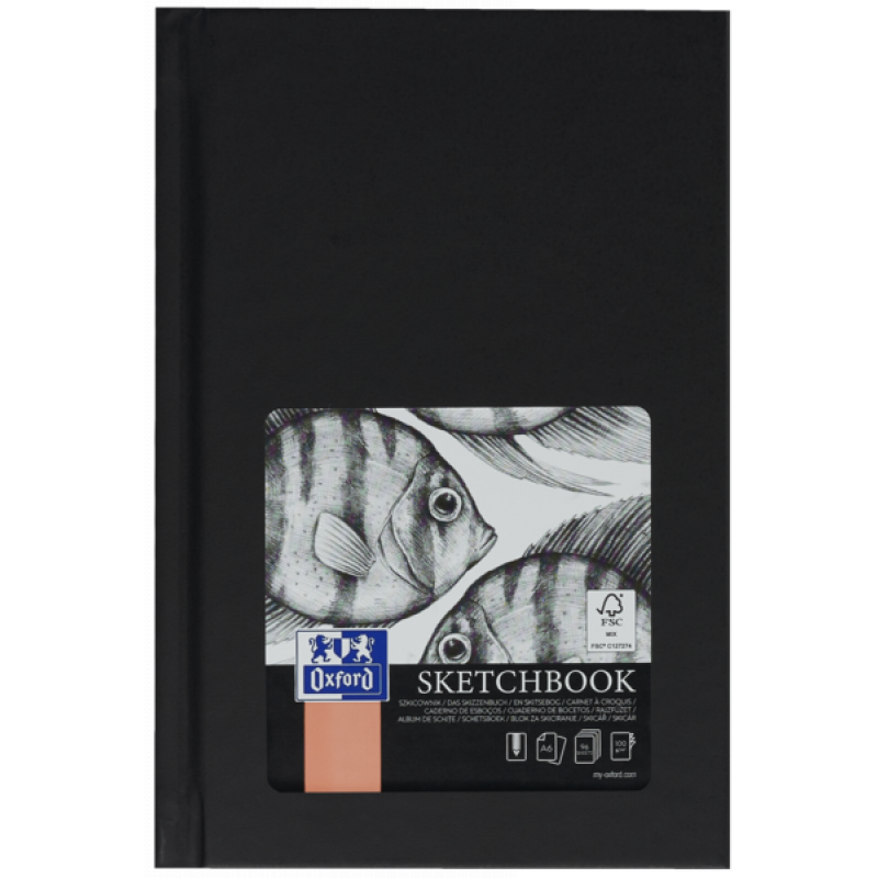 Oxford Artbooks A6 Cuaderno Cosido Esbozo - Tapa Extradura Resistente - 96 Hojas de 100gr - Color Negro