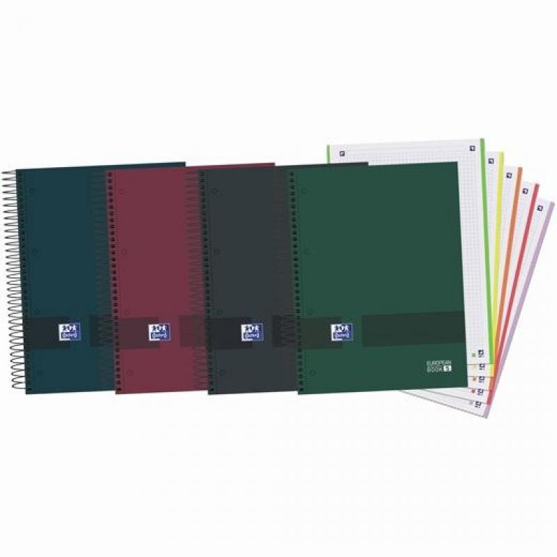 Oxford Europeanbook 5 Oxford & You Pack de 5 Cuadernos Espiral Formato A4+ Cuadriculado 5x5 - 120 Hojas Microperforadas con 4 Ta