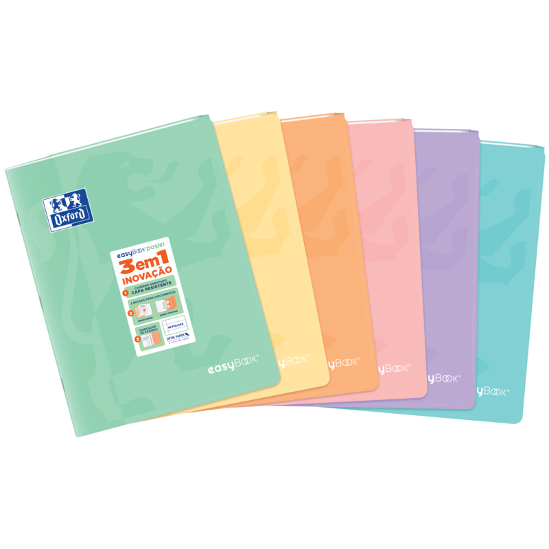 Oxford Easybook A4 Libreta Grapada - Tapa de Plastico Resistente - 1 Linea con 2 Margenes - 48 Hojas de Papel Pastel