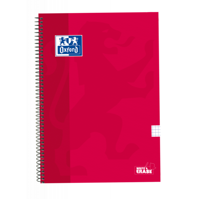 Oxford School Classic Cuaderno Espiral Tapa Extradura Write&Erase - Folio 4x4 con Margen - 80 Hojas - Color Rojo