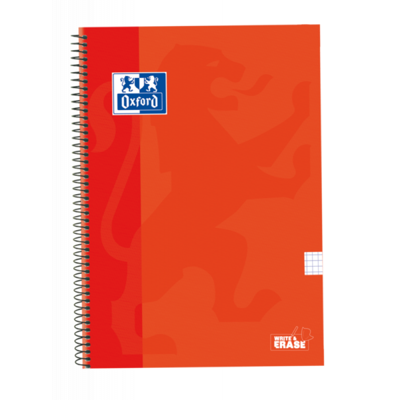 Oxford School Classic Cuaderno Espiral Tapa Extradura Write&Erase - Folio 4x4 con Margen - 80 Hojas - Color Naranja