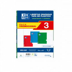 Oxford School Classic Pack 3 - Libreta Grapada Openflex - Tapa de Plastico A4 - 4x4 con Margen - 48 Hojas - 3 Colores