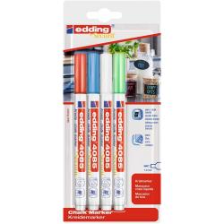 Edding 4085 Basicos Pack de 4 Rotuladores de Tiza Liquida - Punta Redonda - Trazo 1-3mm - Olor Neutro - Colores Blanco, Azul, Ve