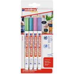 Edding 4085 Metalicos Pack de 4 Rotuladores de Tiza Liquida - Punta Redonda - Trazo 1-3mm - Olor Neutro - Colores Azul, Verde, V