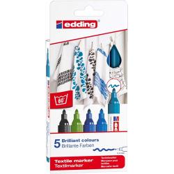 Edding 4500 Colores Frios Pack de 5 Rotuladores Permanentes para Textil - Punta Redonda - Trazo 2-3mm - Olor Neutro - Secado Rap