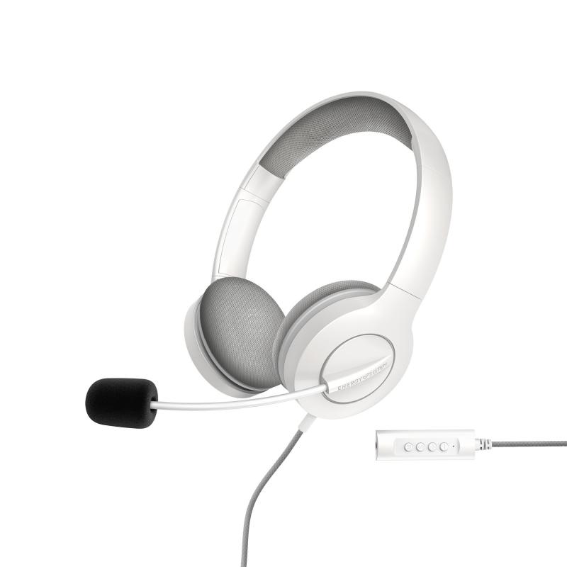 Energy Sistem Auriculares Office 3 - USB y 3.5mm Plug - Control de Volumen y Silencio - Brazo Retractil Microfono - Color Blanco