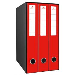 Mariola Box Modulo de 3 Archivadores con Rado 2 Anillas 40mm - Tamaño 35x26x17cm - Carton Forrado - Color Rojo