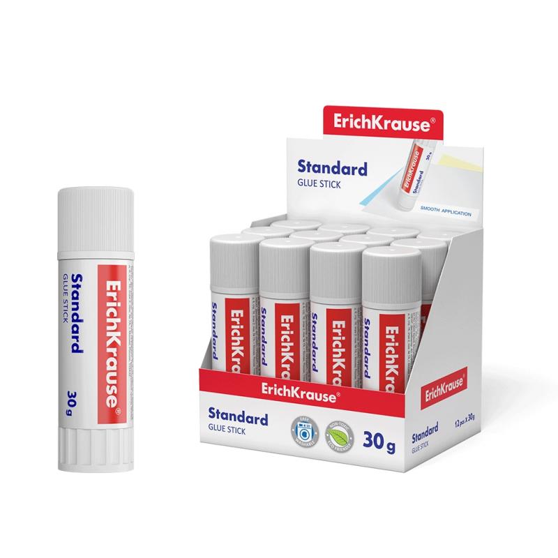 Erichkrause Pegamento en Barra Standard - 30G - Expositor 12 uds. - Pegado Rapido y Confiable - Facil de Aclarar con Agua - No T