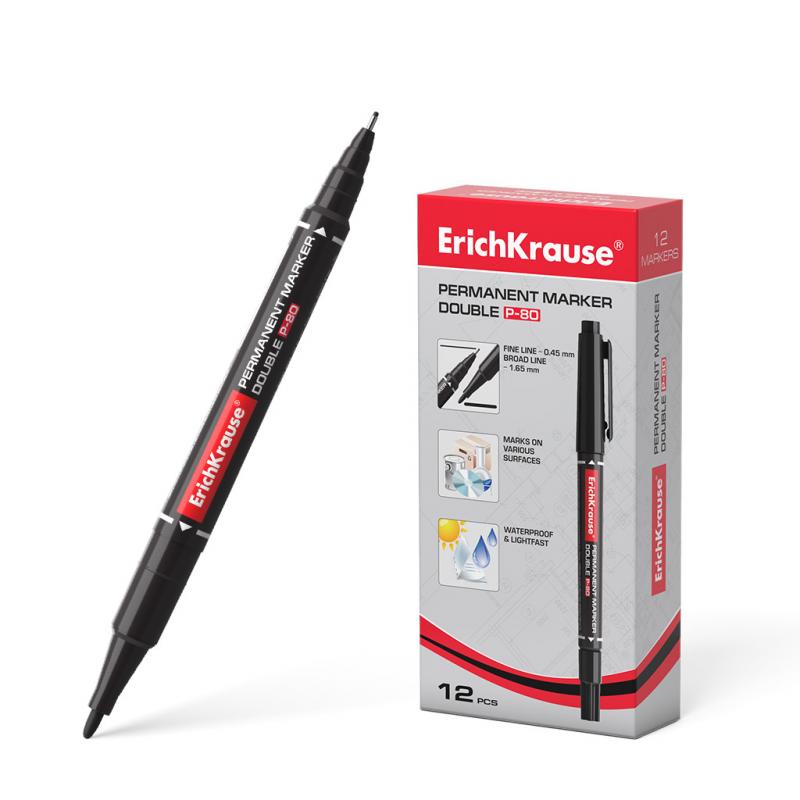 Erichkrause Double P-80 Doble Cara Marcador Permanente - Universal y Fineliner 2 en 1 - Tinta a Base de Alcohol Resistente al Ag