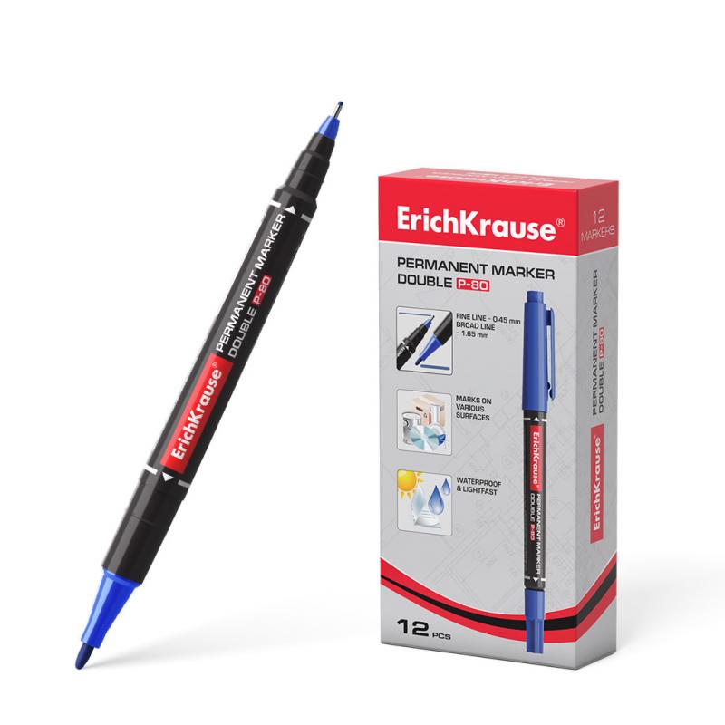 Erichkrause Double P-80 Doble Cara Marcador Permanente - Universal y Fineliner 2 en 1 - Tinta a Base de Alcohol Resistente al Ag