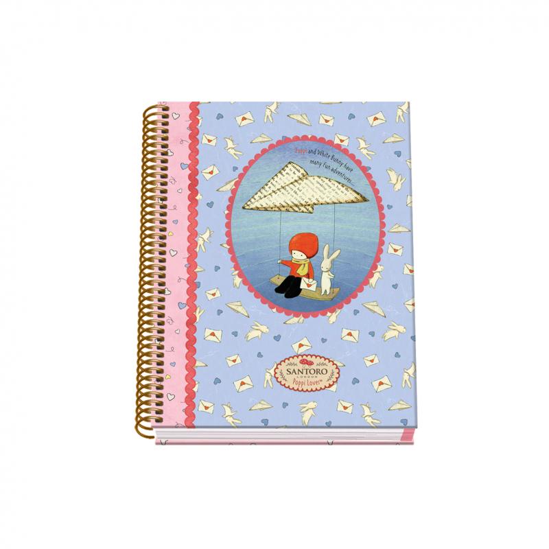 Dohe Santoro Poppi Loves Messenger Cuaderno Espiral Tapa Dura - Tamaño A5 de 100 Hojas 90gr - Hojas Microperforadas con 2 Taladr