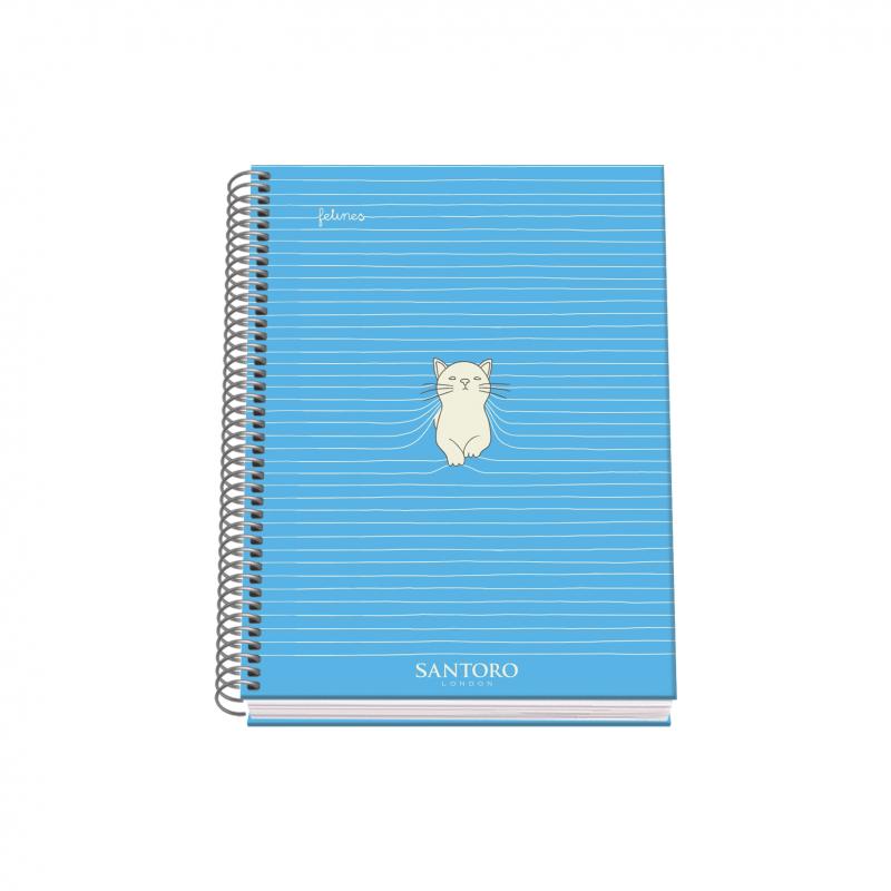 Dohe Santoro Felines Cuaderno Espiral Tapa Dura - Tamaño A5 de 100 Hojas 90gr - Hojas Microperforadas con 2 Taladros - Cuadricul