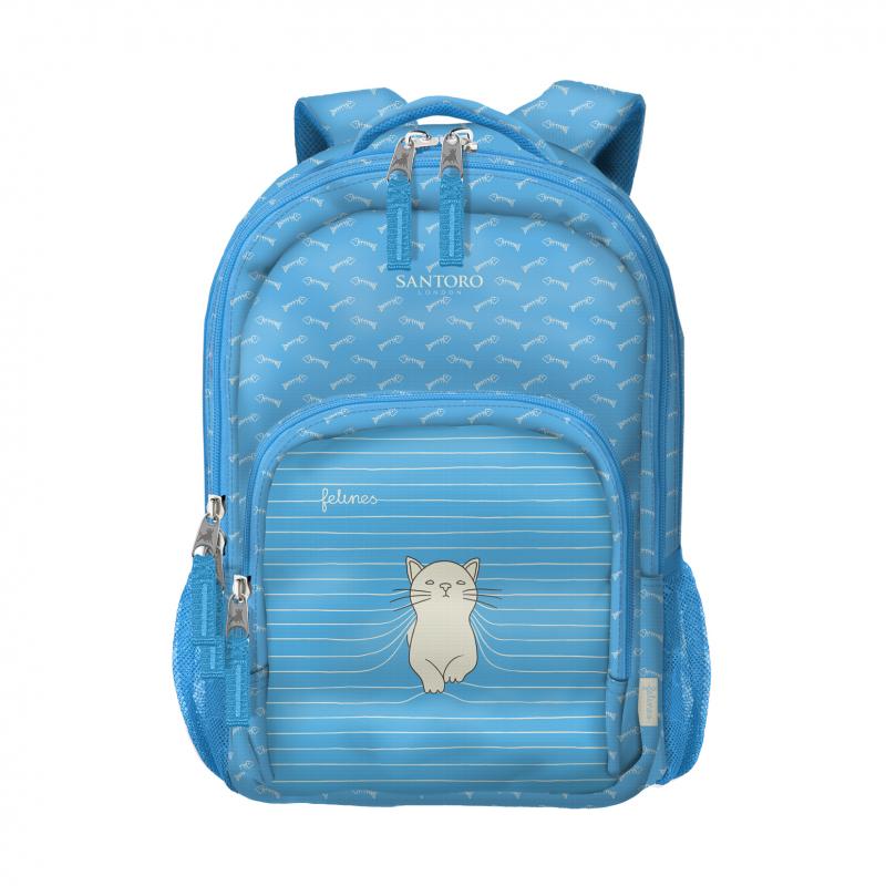 Dohe Santoro Felines Mochila Escolar Pequeña - 3 Compartimentos - Bolsillos Laterales - Tirantes Acolchados y Ajustables - Asa S