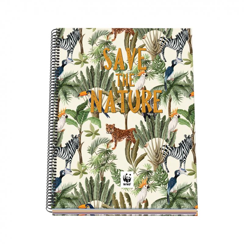 Dohe WWF Save the Nature Cuaderno Espiral Tapa Dura - Tamaño A4 de 100 Hojas 90gr - Hojas Microperforadas con 4 Taladros - Cuadr