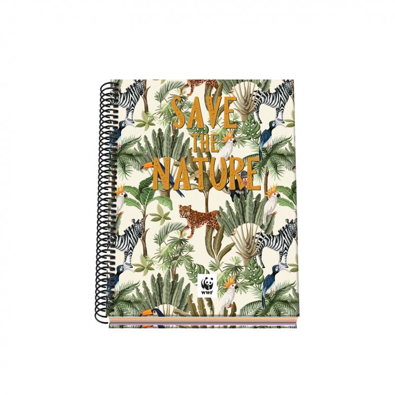 Dohe WWF Save the Nature Cuaderno Espiral Tapa Dura - Tamaño A5 de 100 Hojas 90gr - Hojas Microperforadas con 2 Taladros - Cuadr