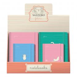Dohe Santoro Felines Expositor de 12 Cuadernos Cartone - Tamaños A5 y A6 - 96 Hojas Lisas en Papel Ahuesado de 80 g/m2 - Cierre 