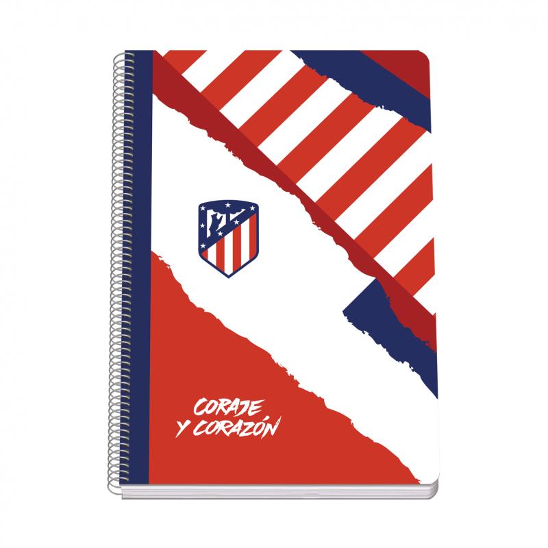 Dohe Atletico de Madrid Coraje y Corazon Cuaderno Espiral Tapa Rigida - Tamaño Folio de 80 Hojas 90gr - Hojas con Cuadricula 4mm