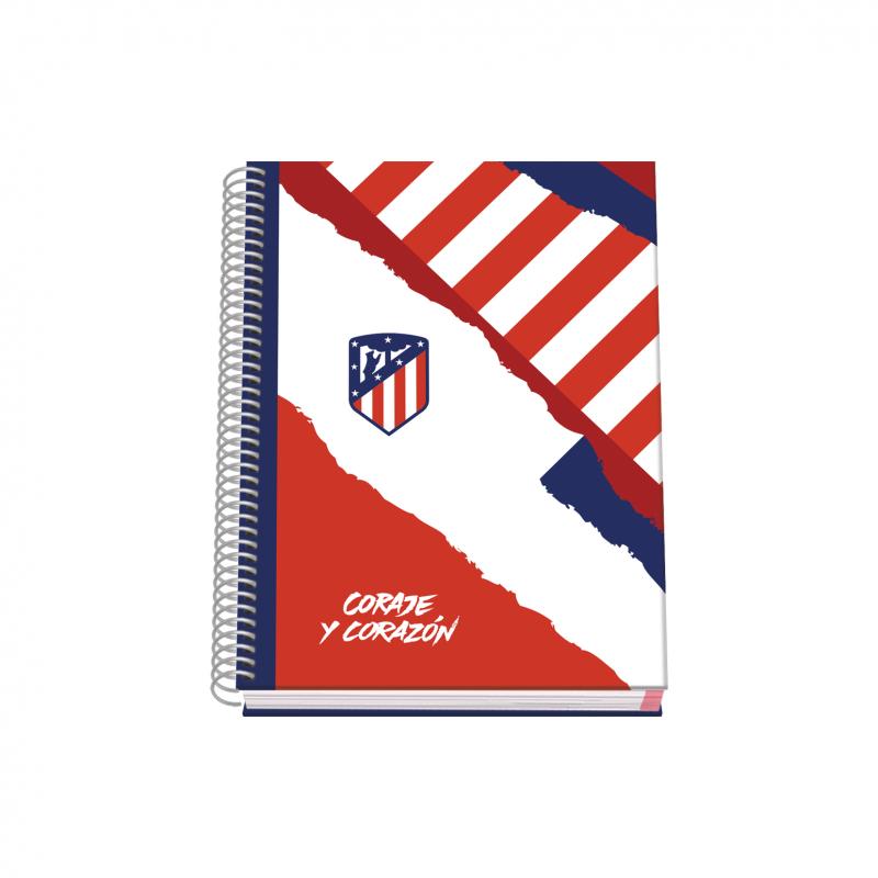 Dohe Atletico de Madrid Coraje y Corazon Cuaderno Espiral Tapa Dura - Tamaño A5 de 100 Hojas 90gr - Hojas Microperforadas con 2 