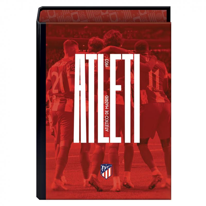 Dohe Atletico de Madrid Atleti Carpeta de 4 Anillas Formato Folio - Cubierta de Carton Forrado - Anillas Niqueladas de 40mm