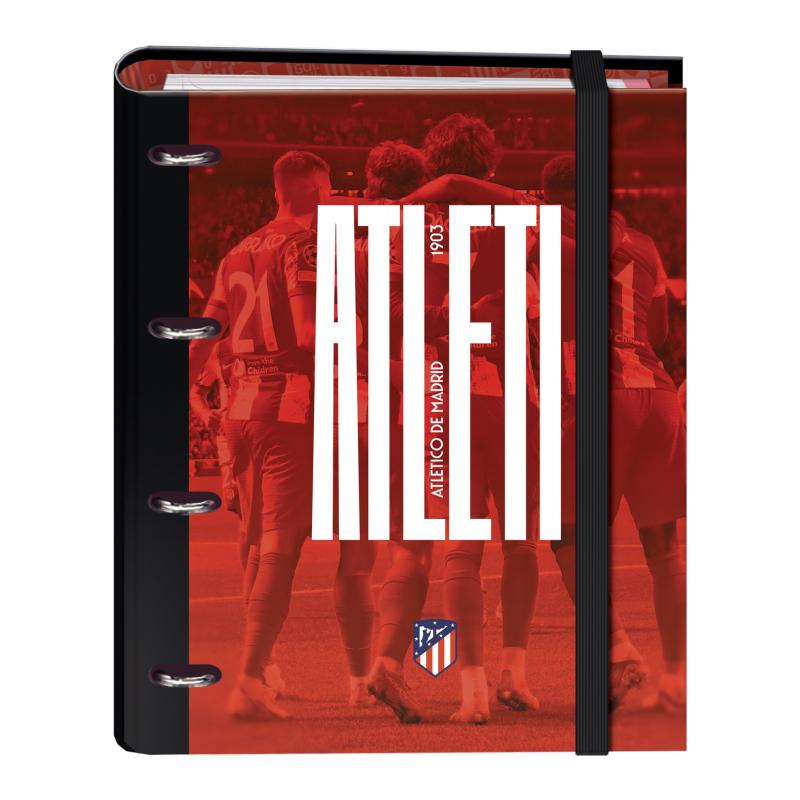 Dohe Atletico de Madrid Atleti Carpeta de 4 Anillas Formato A4 con Recambio de 100 Hojas - 4 Separadores de Colores - Cierre con