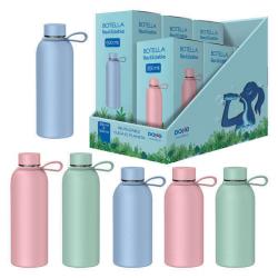 Dohe Expositor de 6 Botellas Reutilizables 3x 500ml y 3x 350ml - Acero Inoxidable de Doble Pared - Libre de BPA - Tapon Hermetic