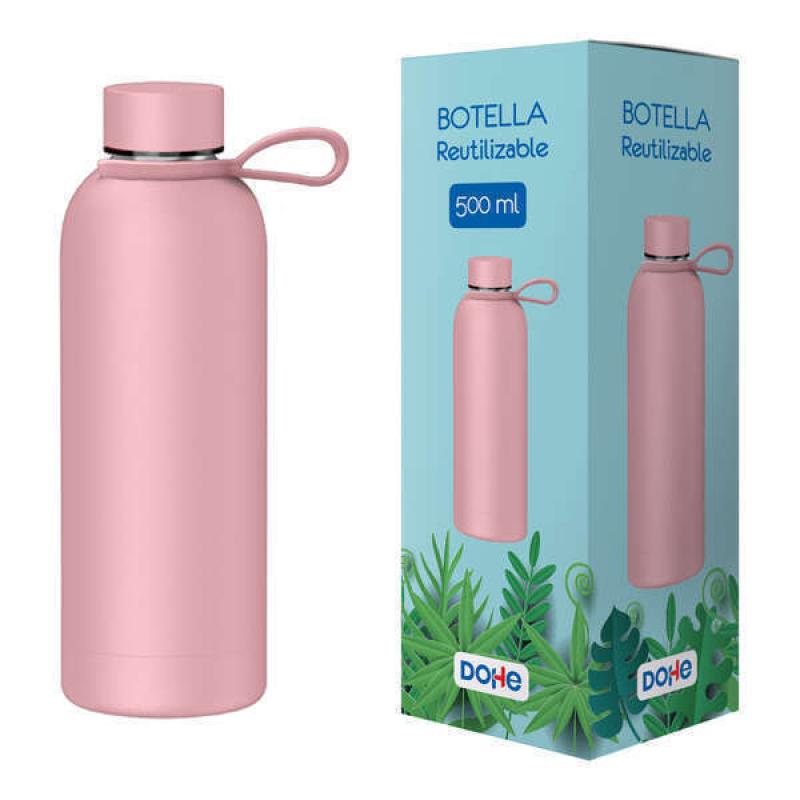 Dohe Botella Reutilizable 500ml - Acero Inoxidable de Doble Pared - Libre de BPA - Tapon Hermetico Antigoteo de Acero Inoxidable